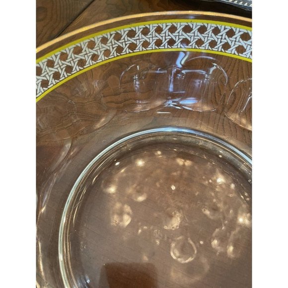 LARGE VINTAGE ARCOROC FRANCE ROUND SALAD FRUIT SERVING BOWL GOLD YELLOW CANE - Picture 4 of 7